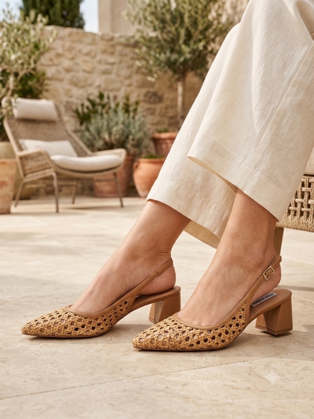 Steven madden Woven Slingback Block Heel Pumps — Tan size 8.5 - Picture 1 of 7